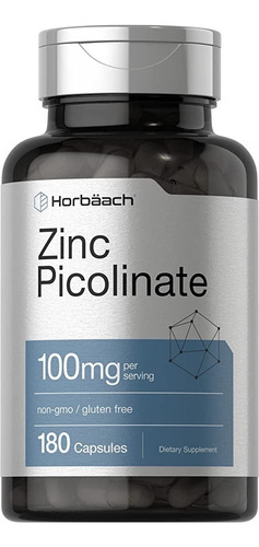 Zinc Picolinato 100 Mg 180 Cápsulas Picolinate Sabor Sin Sabor