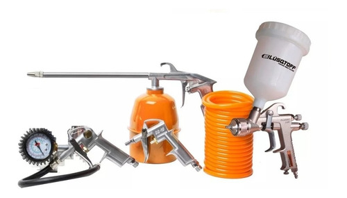 Kit Aire Compresor 5 Piezas Inflador Pistola Pintar Rex