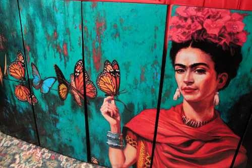 Cuadros Frida Kahlo Con Mariposas 5 Piezas 50x100 Cm