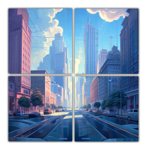 60x60cm Cuadro Urbano Exclusivo - Amanecer Ciudad Tranquila