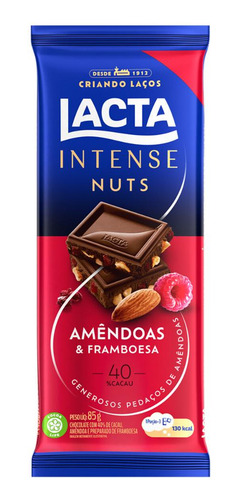 Chocolate Intense Nuts 40% Cacau Amêndoas E Framboesa 85g