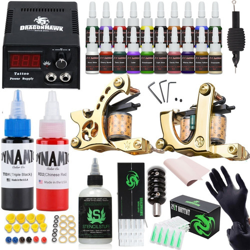 Kit Tatuar Pro Tintas Dynamic Fuente Poder Maquinas Pedal