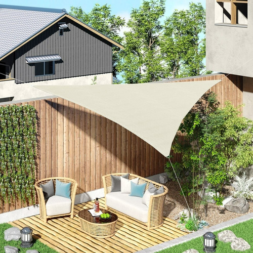 Imagen 3 de 5 de Lona Tipo Vela Para Jardin - Triangulo Toldo Techo Crema