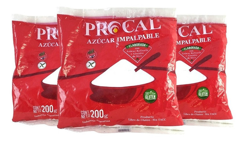 Azucar Impalpable Sin Tacc Reposteria Cocina Procal 200gr X3