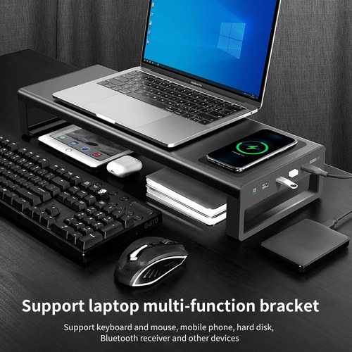 Soporte De Monitor De Altura Con 4 Usb 3.0 Y Cargador Wifi
