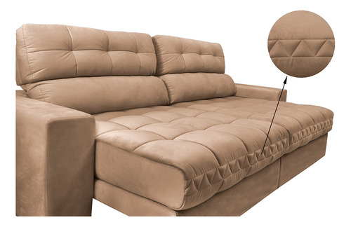 Sofá Retrátil e Reclinável com Molas Ensacadas Cama inBox Master 2,52m Tecido Suede Bege