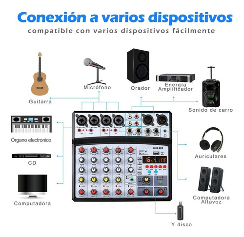 Consola Mezcladora Bomge BMG-06D 6 Canales con Bluetooth DSP Color Negro