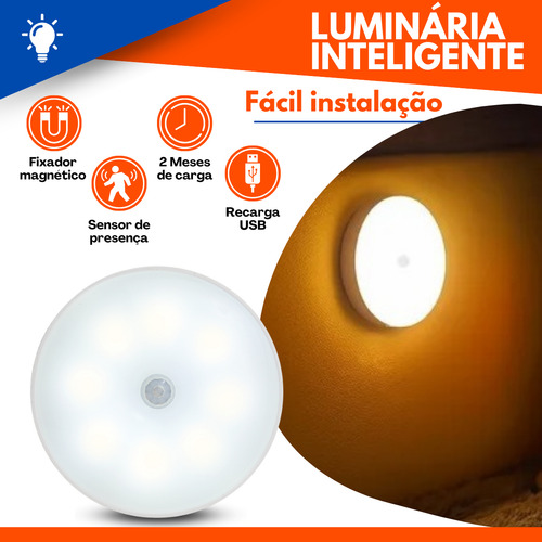 Kit 4 Luminárias Luz Led De Emergência Com Sensor De Presença Recarregável Longa Duração