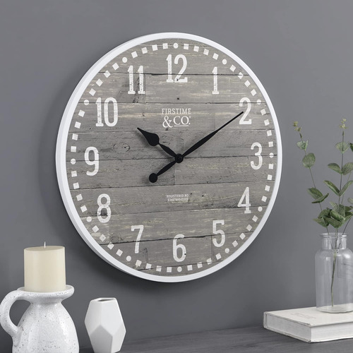 Arlo - Reloj De Pared Gris, Gran Decoración Vintage Para Sal