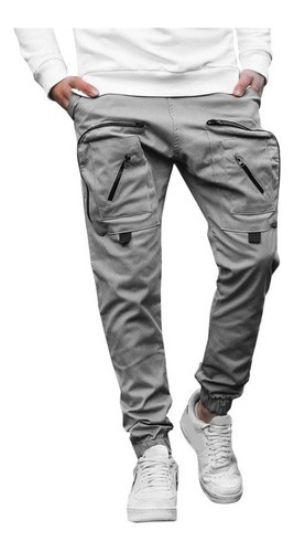 Hombre Cargo Bolsillo Pantalones Streetwear Joggers Hip Hop