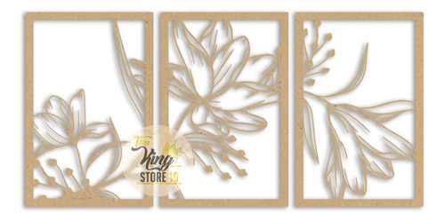 Set De 3 Cuadros Floral, Flores, Madera Mdf, The King Store
