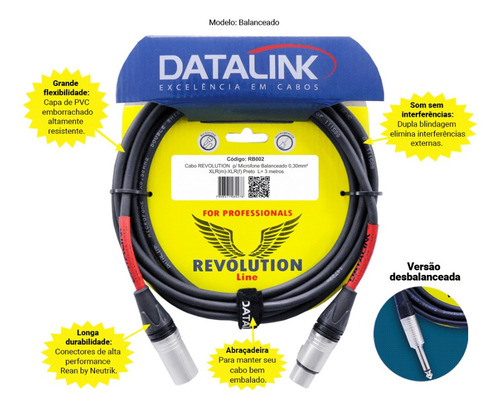 Imagem 3 de 6 de Kit 5 Cabo Microfone Datalink Xlr Macho-xlr Fêmea Rb005 10m