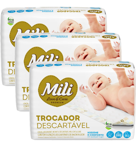 Trocador Descartável Mili Love & Care Bebê - Kit 15 Uni