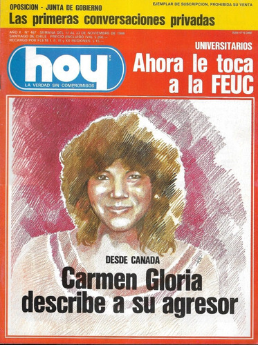 Revista Hoy N° 487 / 17 A 23 Noviembre 1986 / Carmen Gloria