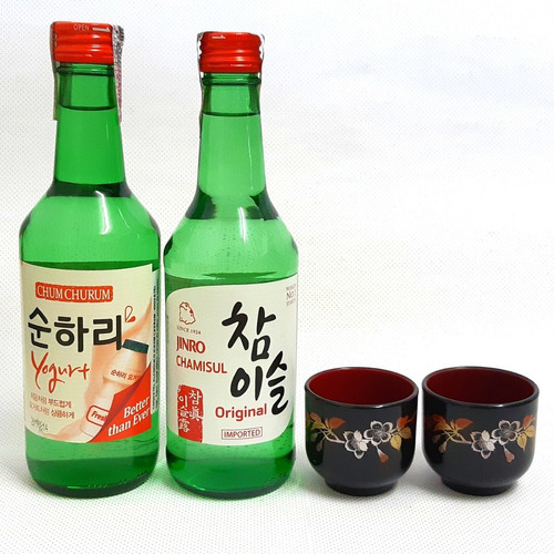 2 Bebida Coreana Soju Original E Sabor Yogurt Yakult +2 Copo