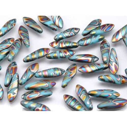 100pcs Czech Glass Dagger Beads,5x16mm, Turquoise Blue ...