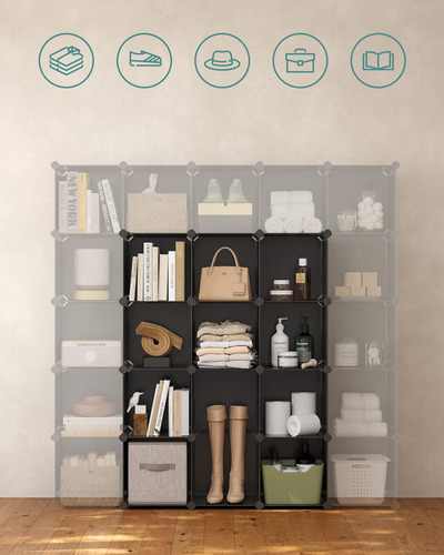 Armario Modular Con 16 Cubos Zapatero Modular Negro