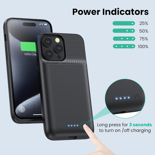 Capa De Bateria De 8600mah Para iPhone 15 Pro Max 15w 6.7, P