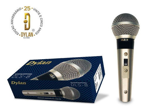 Microfone Profissional Dinâmico Com Cabo 3m Dylan Dls-8 P4