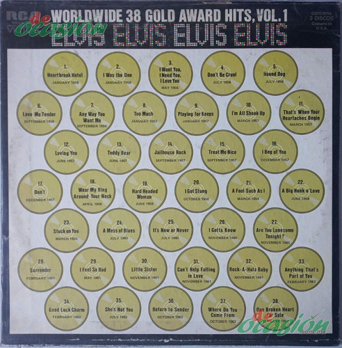 Elvis Presley- Worldwide 38 Gold Award Hits Vol. 1, 3 Lp's