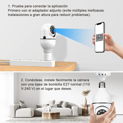 Cámara De Seguridad Wifi 360° 1080p E27 Con Vista De Alarma