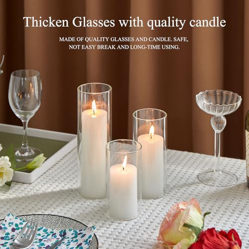 Velas De Pilar Y Cristal, Conjunto De 6 Velas De Pilar Blanc