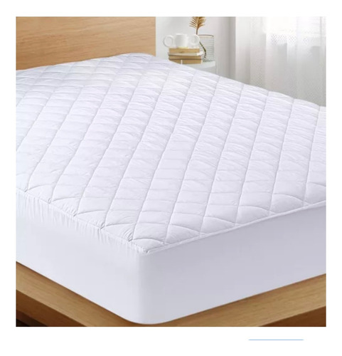 Cubre Colchón Protector Ajustable Acolchado 140x190 Blanco Liso 2 1/2 Plazas