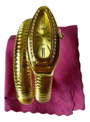 Relógio Pulso Feminino Cobra Dourado Cussi Barato Uma Volta