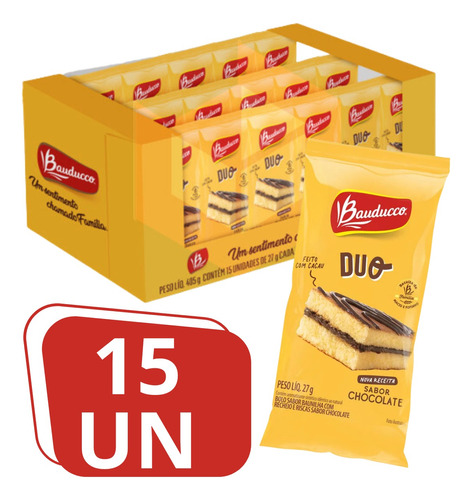 Bolo Bolinho Duo Chocolate Bauducco Kit15 Unidades De27 Grs.