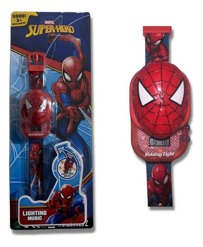 Relógio Led Infantil Homem Aranha Super Herói Menino Smart Correia Vermelho Bisel Vermelho Fundo Vermelho