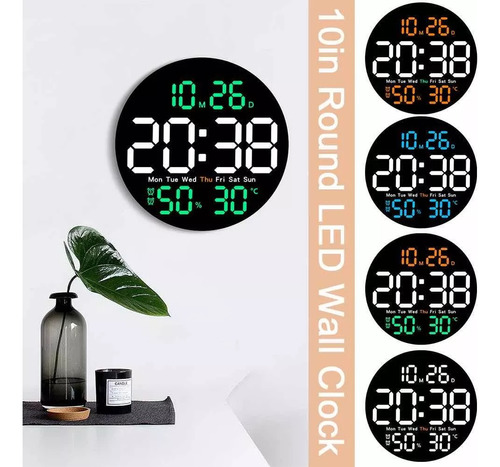Reloj De Pared Digital Redondo Led Grande Control Remoto 9''