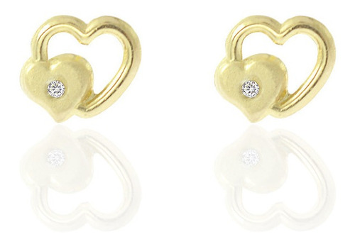 Hermosos Broqueles Silueta Corazón Doble Zirconia Oro 10k. 