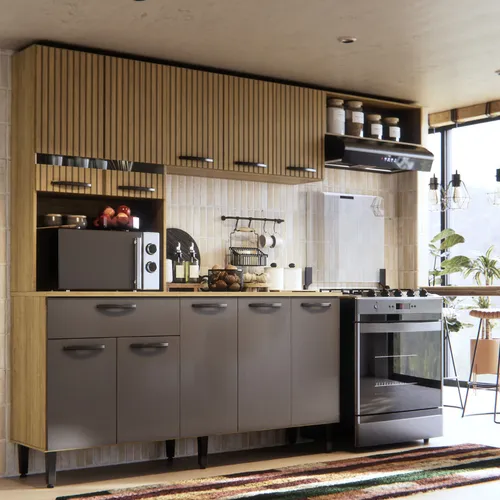 Armário de Cozinha Completo De 200 CM Com 10 Portas E 1 Gaveta Mo...