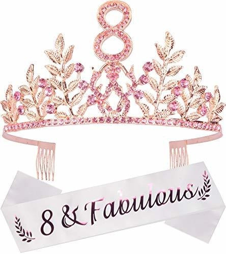Set Cumpleaños Dorado + Tiara Brillante-reina 8 Años