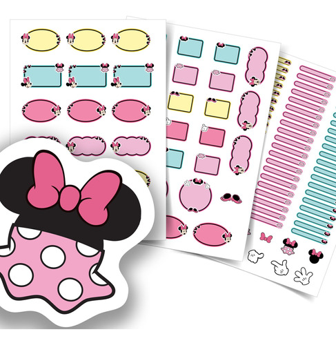Imagem 1 de 3 de Etiquetas Escolares Minnie Mouse Personalizadas Kit Jumbo
