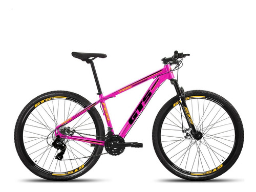 Bicicleta Aro 29 Cambios Shimano Gts Feel 21 A Disco Cor Rosa/preto/amarelo Tamanho Do Quadro 21