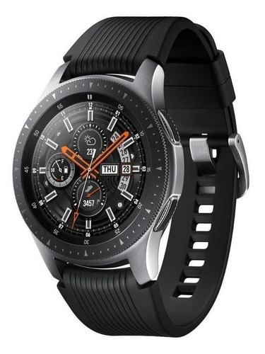 Samsung Galaxy Watch (Bluetooth) 1.3" caja 46mm de  acero inoxidable  silver, malla  negra de  silicona SM-R800