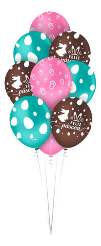 Balão De Latex 10'' Bexiga Feliz Páscoa Do Coelho 10 Uni Cor Colorido
