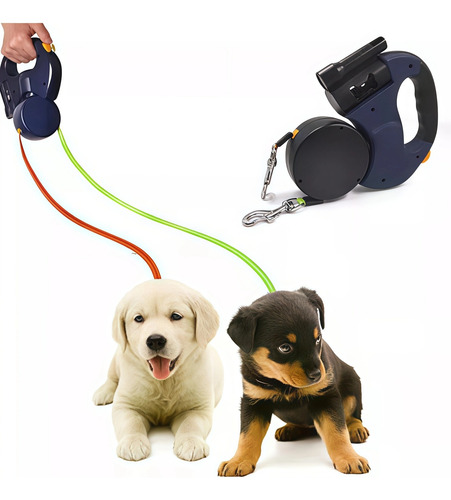 Guia Coleira Pet Retrátil Dupla Giratória Lanterna P/ Saco