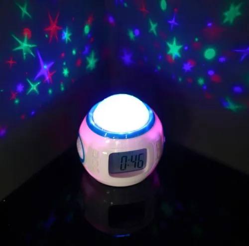 Reloj Despertador Alarma Proyector Estrellas Con Musica