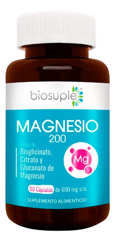 Complejo Triple Magnesio Biosuple Suplemento 90cap 600mg Sabor Sin sabor