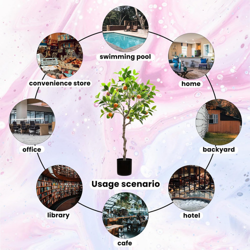 Planta Decorativa Arbol De Naranjo Artificial Con Bandeja 1m