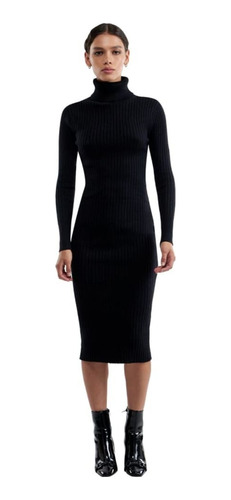 Vestido Tejido Negro Stretch, Cuello Alto, Sao Paulo 1102524