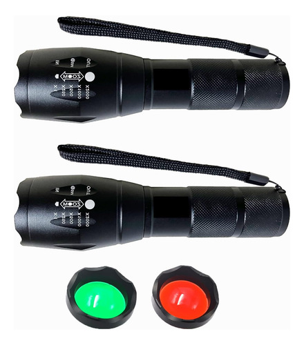 Linterna Led De Grado Militar, 5 Modos Con Zoom Y Lente Roja