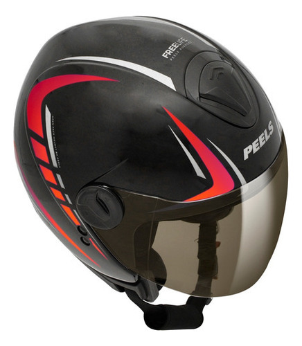 Capacete Aberto Moto Peels Freeway Redshift Cores Cor Preto Fosco com Vermelho Tamanho do capacete 58