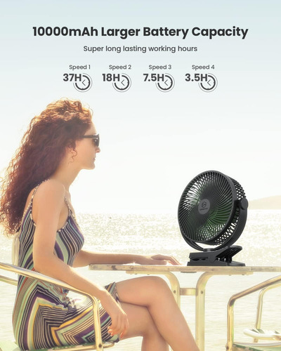 Ventilador Con Clip Mah Con Batería Con 4 Velocidades, 8 Pul