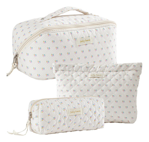 Bolsa De Maquillaje 3 Piezas Algodón Flores Viaje