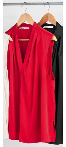 Blusa Casual Andrea Para Mujer Escote V Y Tablones Rojo