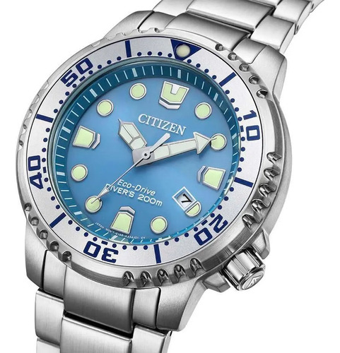 Reloj Citizen Promaster Eco Drive Azul Abn0165-55l Color De La Correa Plateado Color Del Bisel Plateado