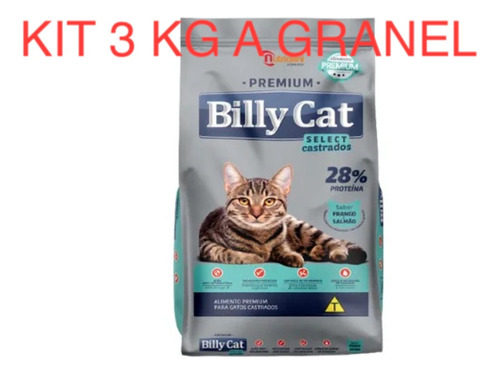 Kit 3 Kg Ração A Granel Billy Cat Premium Para Gato Castrado